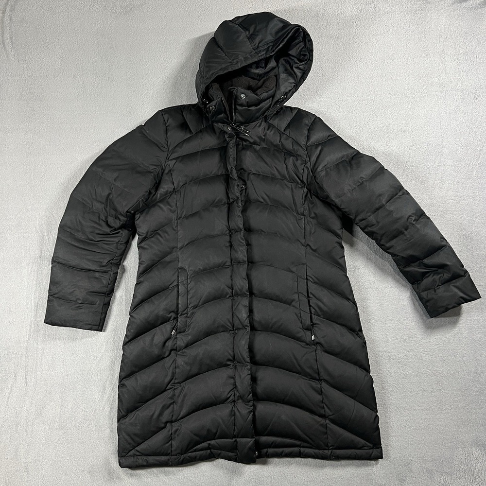 Lands End Jacket Womens L Black Long Maxi Puffer Down Insulated Hooded
